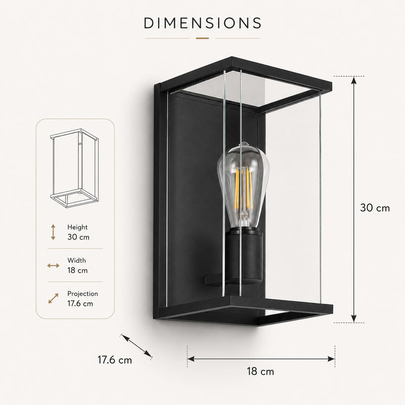 Ravenna Outdoor Box Wall Light — Glass, Anthracite dimensions