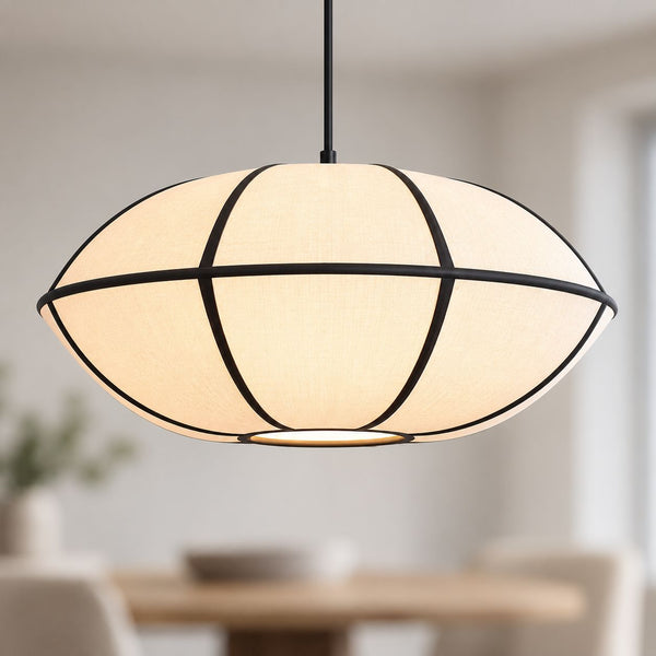 Ren Linen Pendant Light — Beige & Black, 50 cm