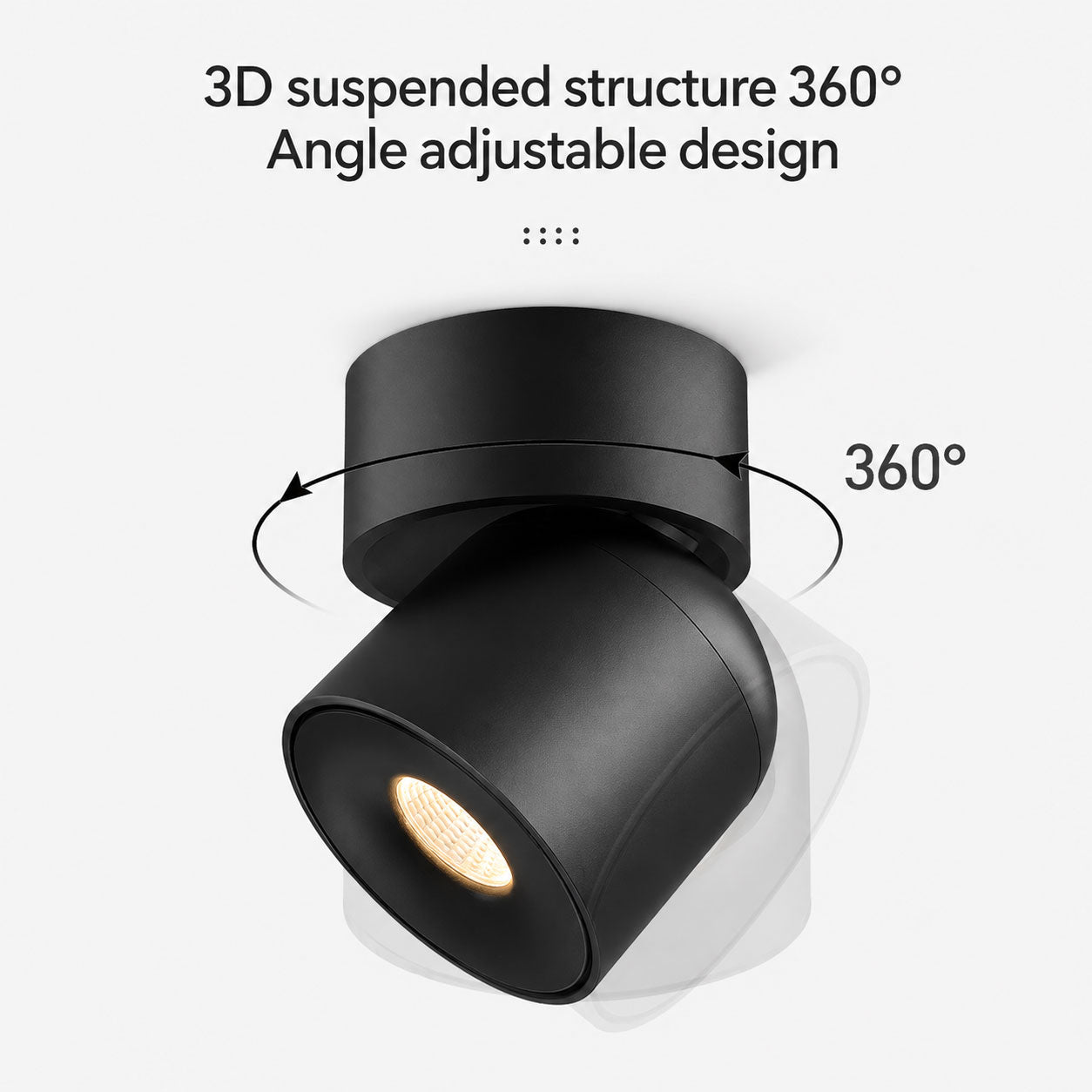 Renzo Rotatable 360° LED Spot Light — Dimmable, Warm White, Matt Black