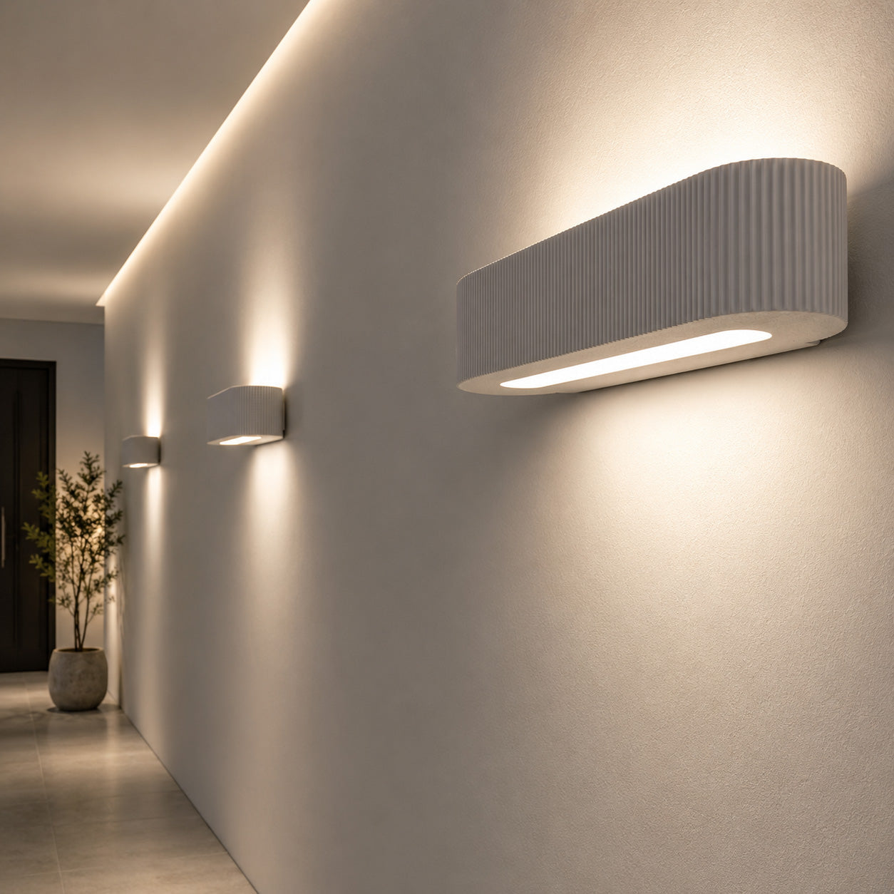 Bellona Ribbed Plaster Wall Light — Paintable White