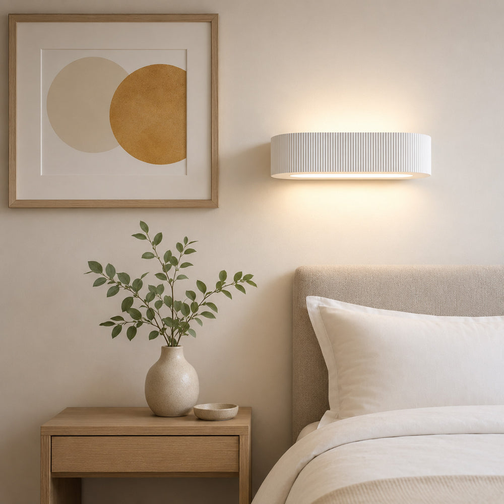 Bellona Ribbed Plaster Wall Light — Paintable White after dark