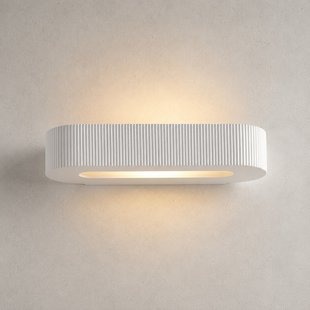 Bellona Ribbed Plaster Wall Light — Paintable White