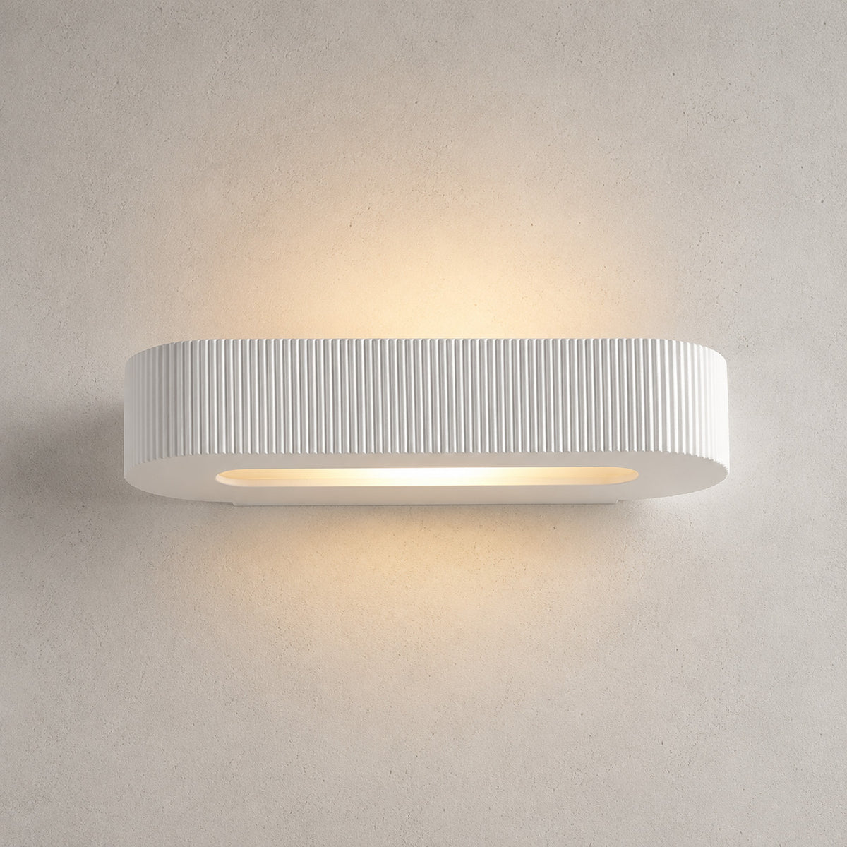 Bellona Ribbed Plaster Wall Light — Paintable White
