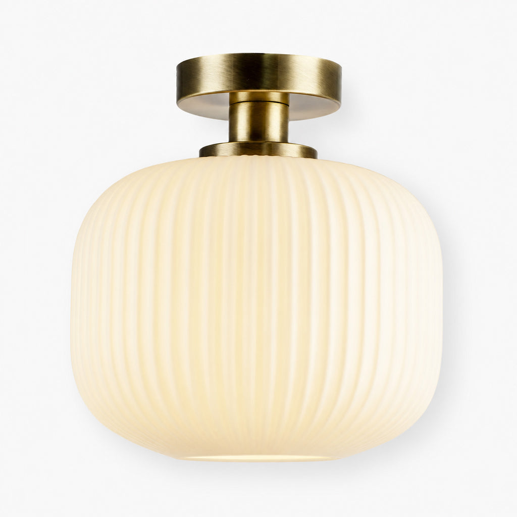 Rivoli Ribbed Ceiling Light — Glass, Antique Brass