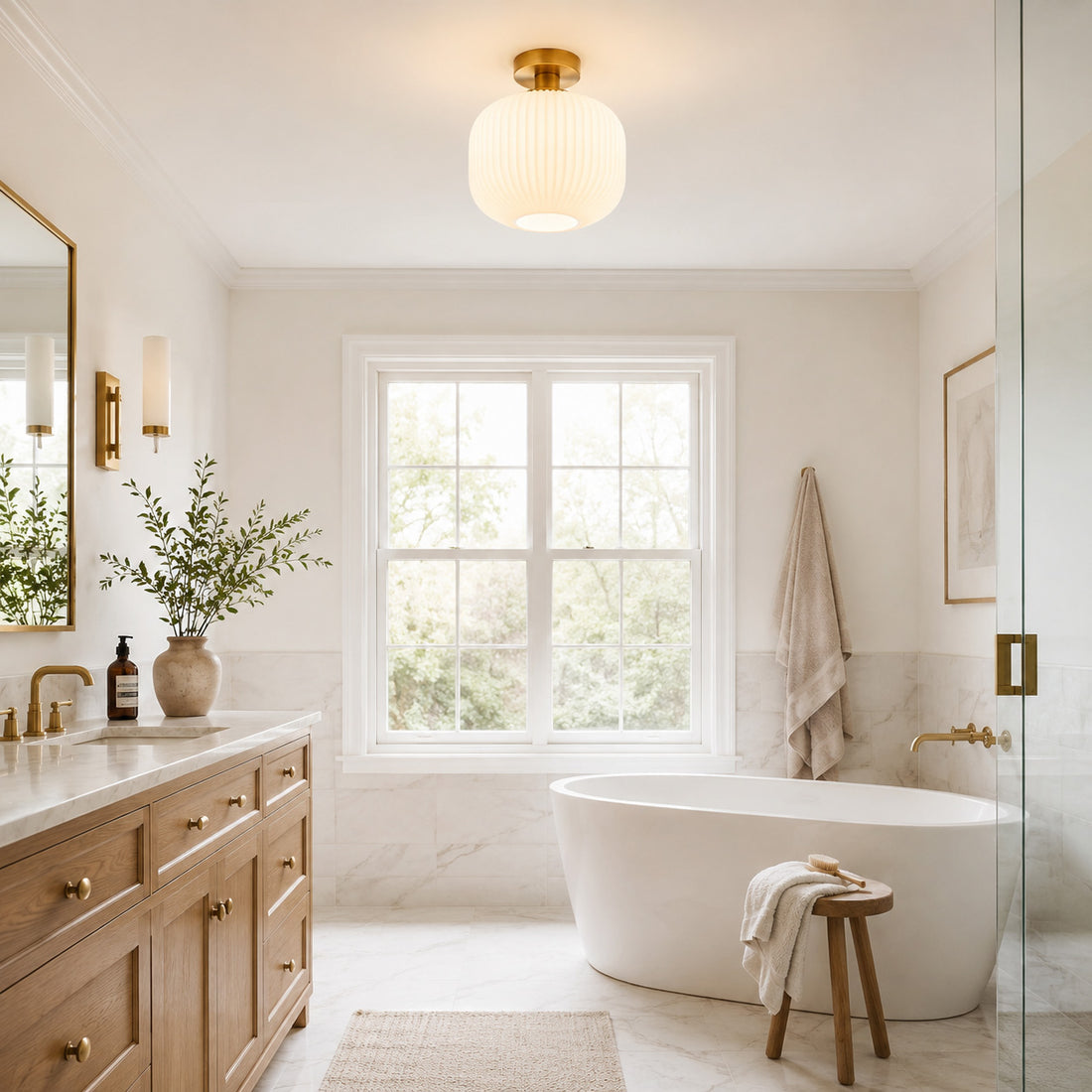 Rivoli Ribbed Ceiling Light — Glass, Antique Brass