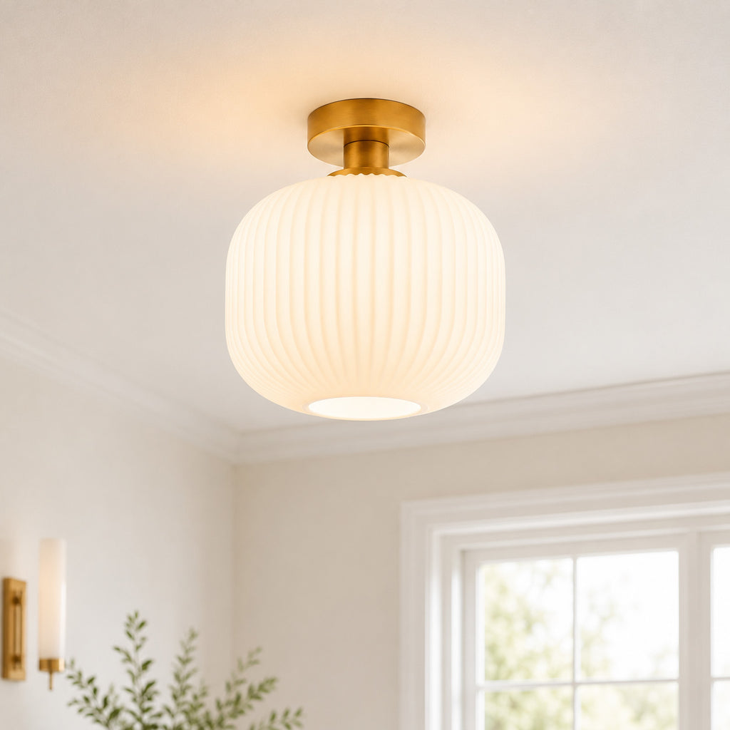 Rivoli Ribbed Ceiling Light — Glass, Antique Brass