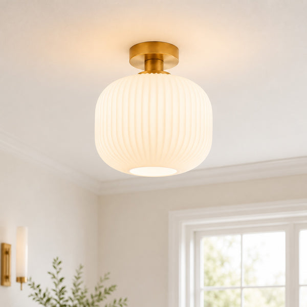 Rivoli Ribbed Ceiling Light — Glass, Antique Brass