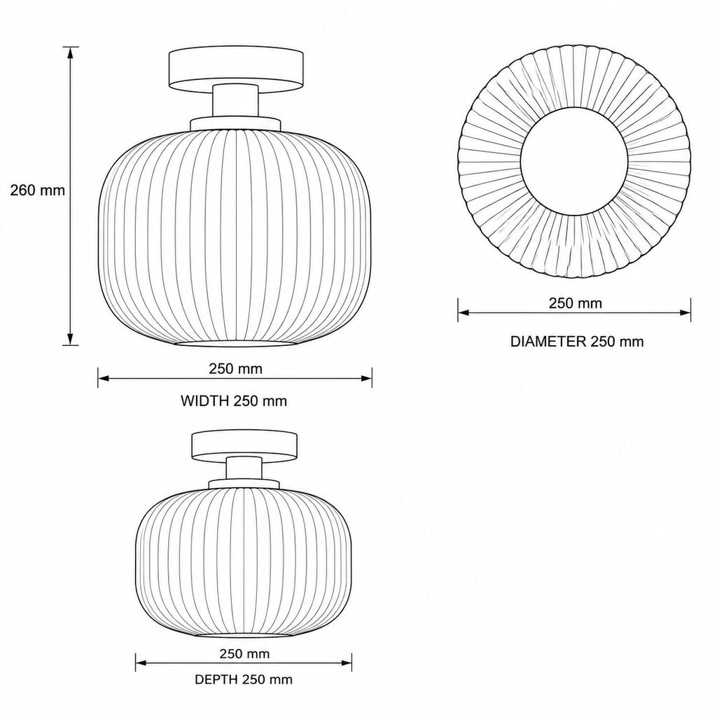 Rivoli ceiling light dimensions drawing: 250mm diameter, 260mm height
