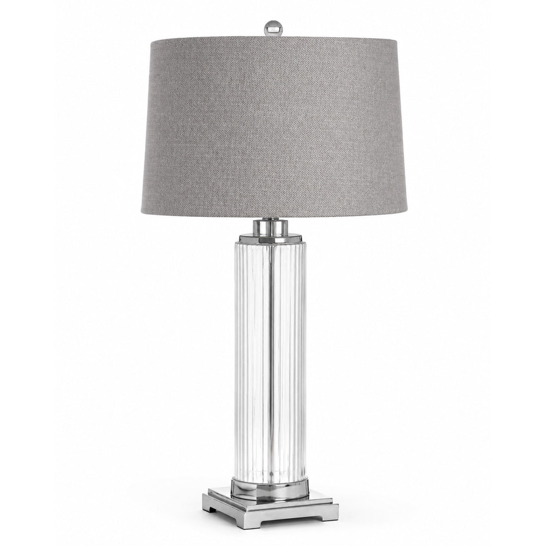 Roma table lamp cut-out — ribbed glass column, chrome base, herringbone shade