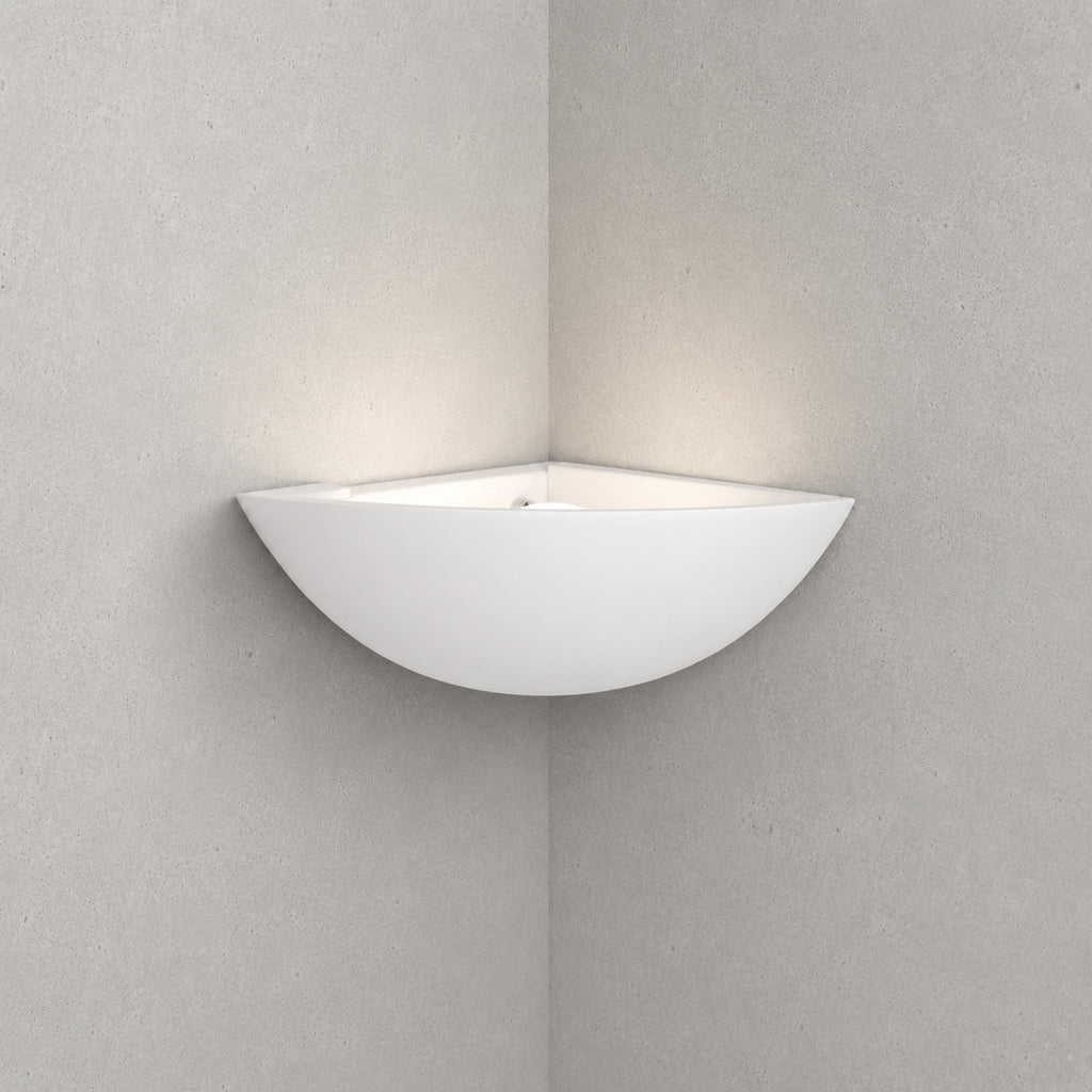 Santorini Corner Wall Light — Paintable White Plaster, Uplight