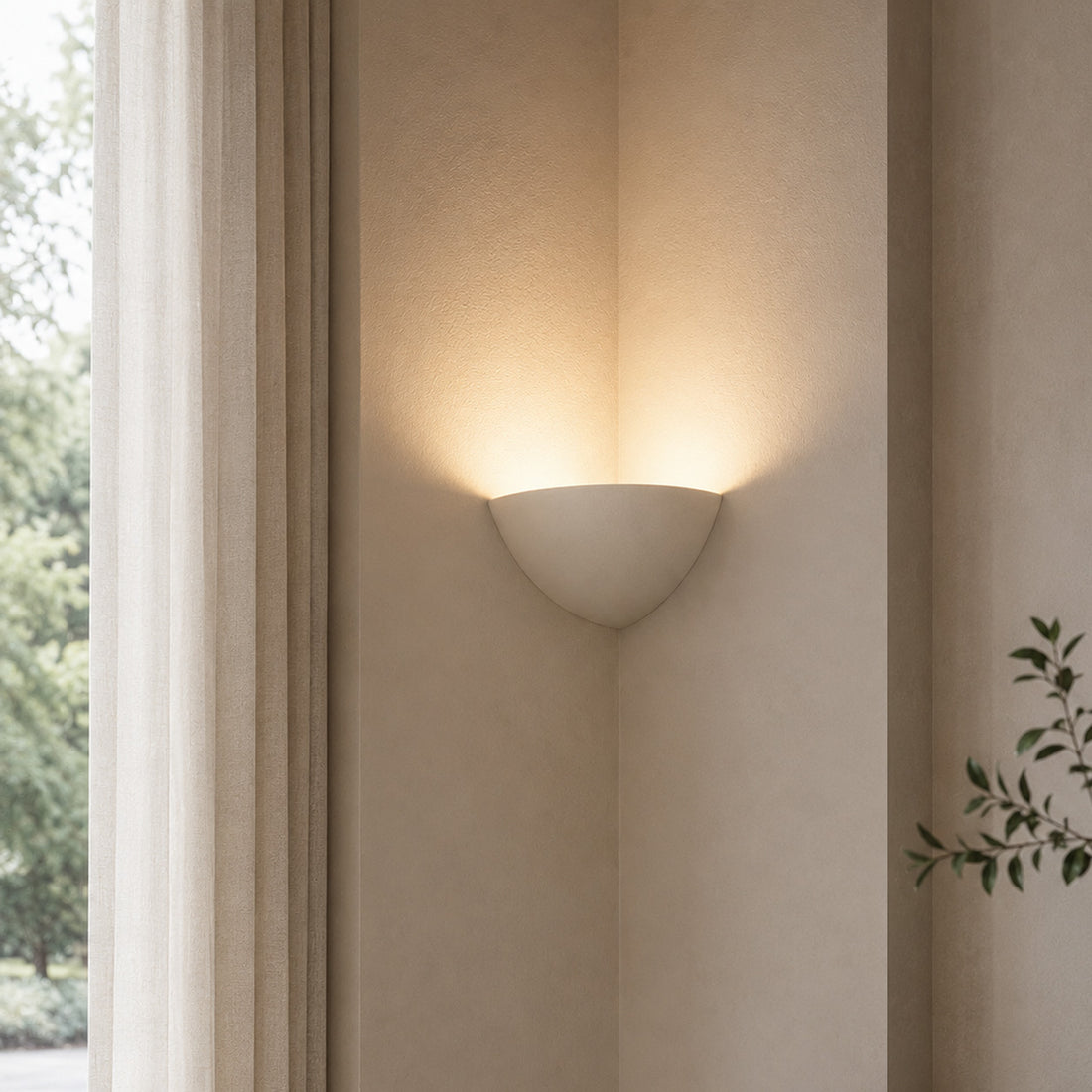 Santorini Corner Wall Light — Paintable White Plaster, Uplight