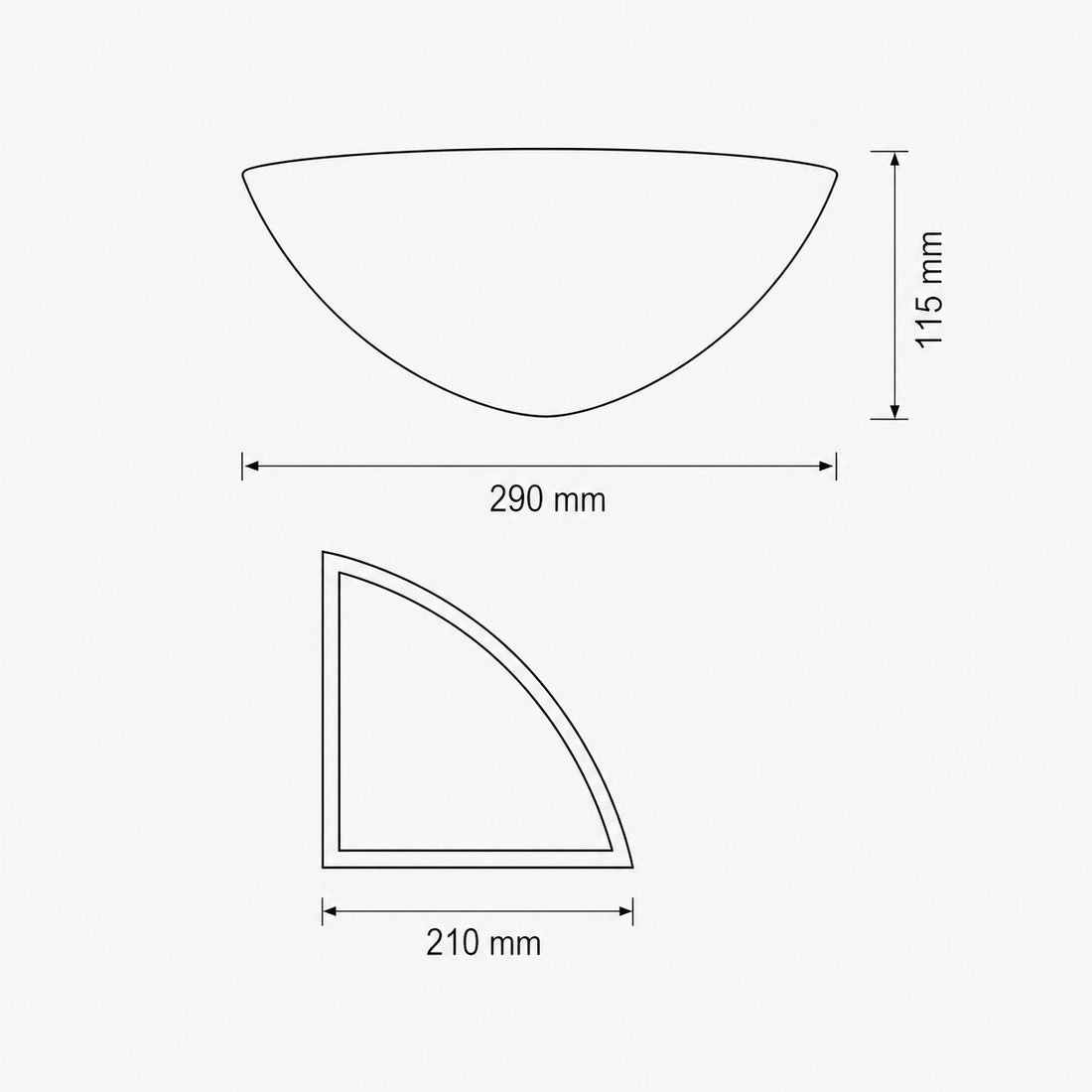 Dimensions for Santorini Corner Wall Light — Paintable White Plaster, Uplight