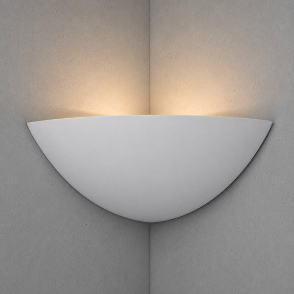 Santorini Corner Wall Light — Paintable White Plaster, Uplight