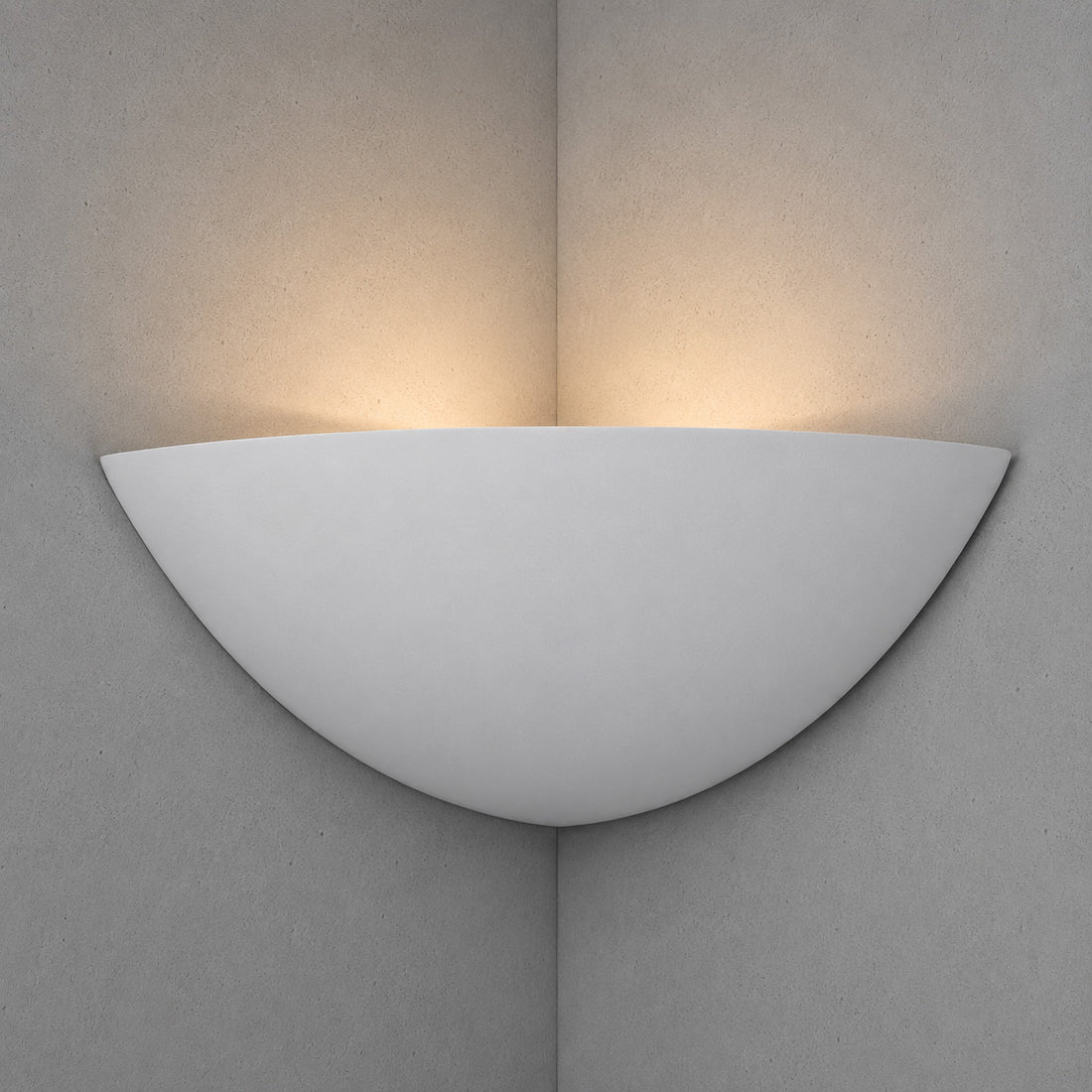How Santorini Corner Wall Light — Paintable White Plaster, Uplight lights a room