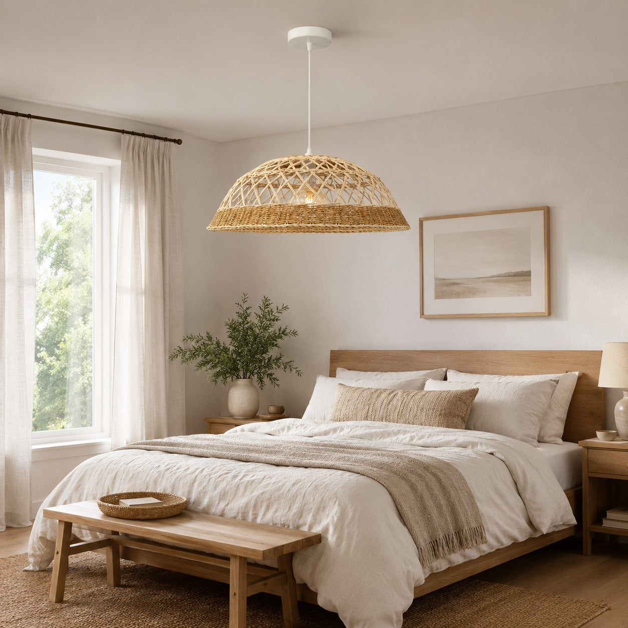 Saranne Two-Tone Rattan Pendant Light — Natural & Brown, 57cm