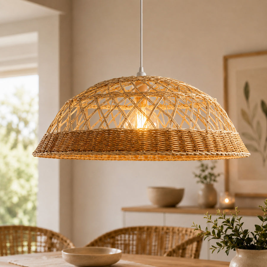 Saranne Two-Tone Rattan Pendant Light — Natural & Brown, 57cm