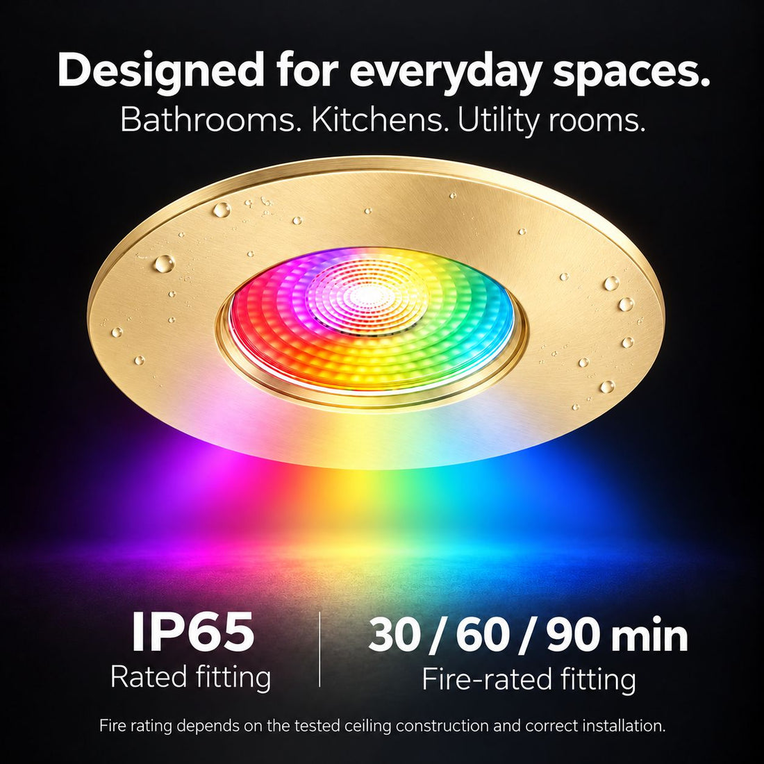 Creo Smart RGB Fire Rated Downlight — Satin Brass, IP65