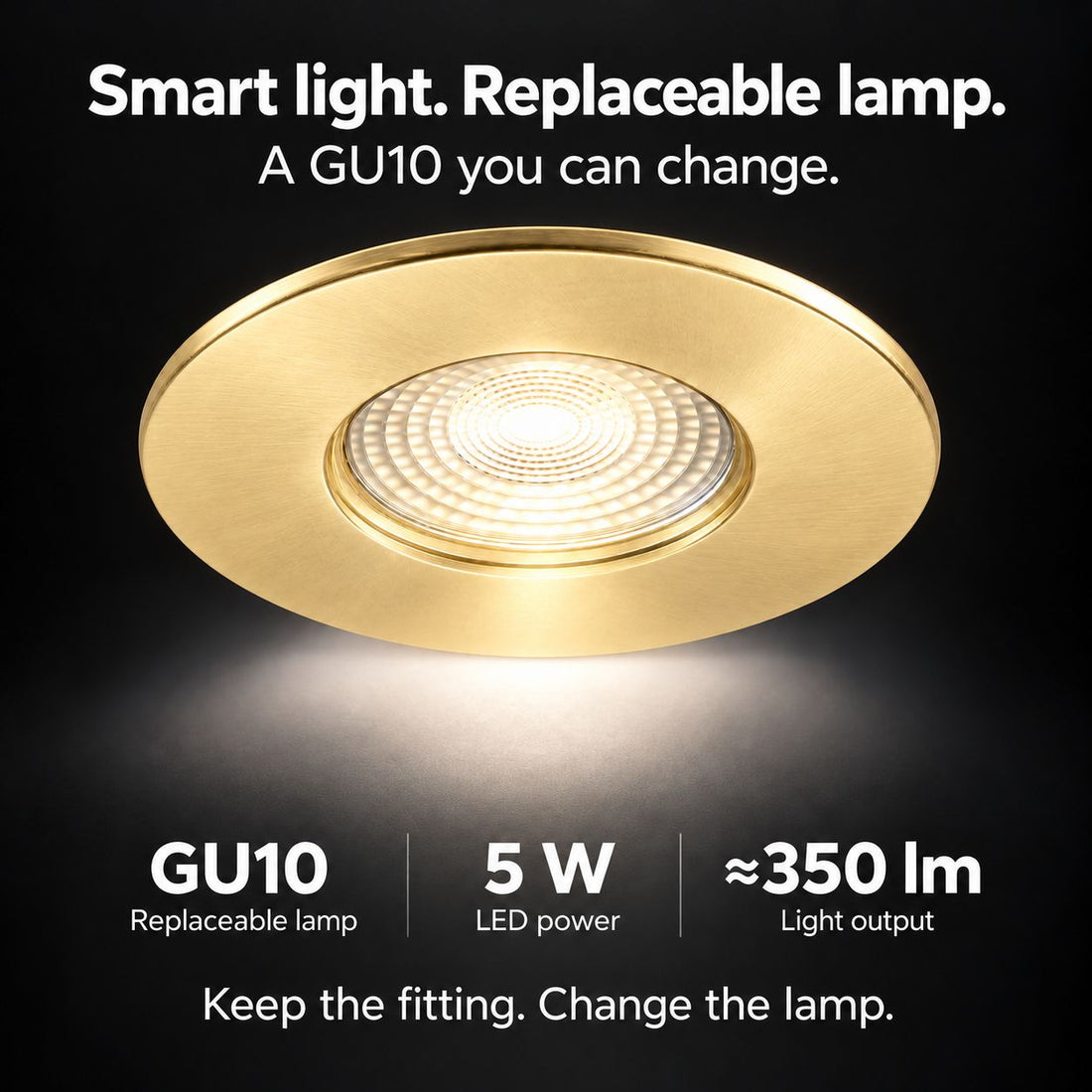 Creo Smart RGB Fire Rated Downlight — Satin Brass, IP20