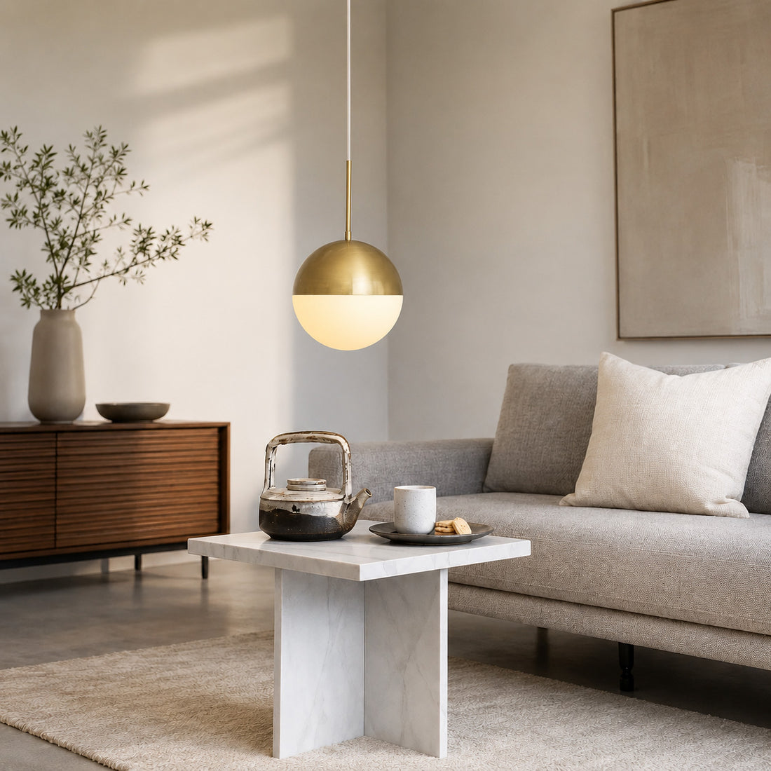 Selene Spherical Pendant Light — Opal Brass