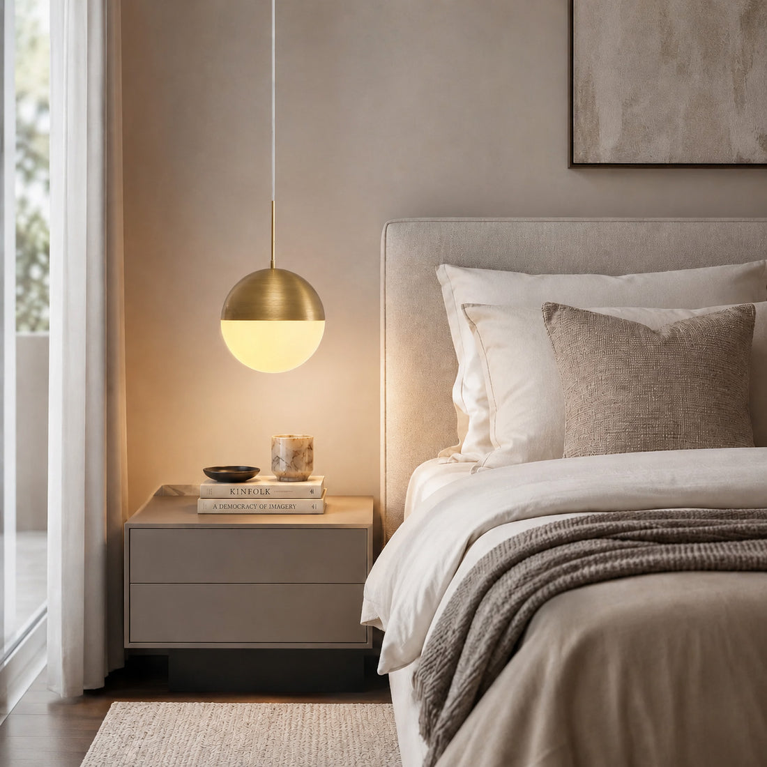 How Selene Spherical Pendant Light — Opal Brass lights a room
