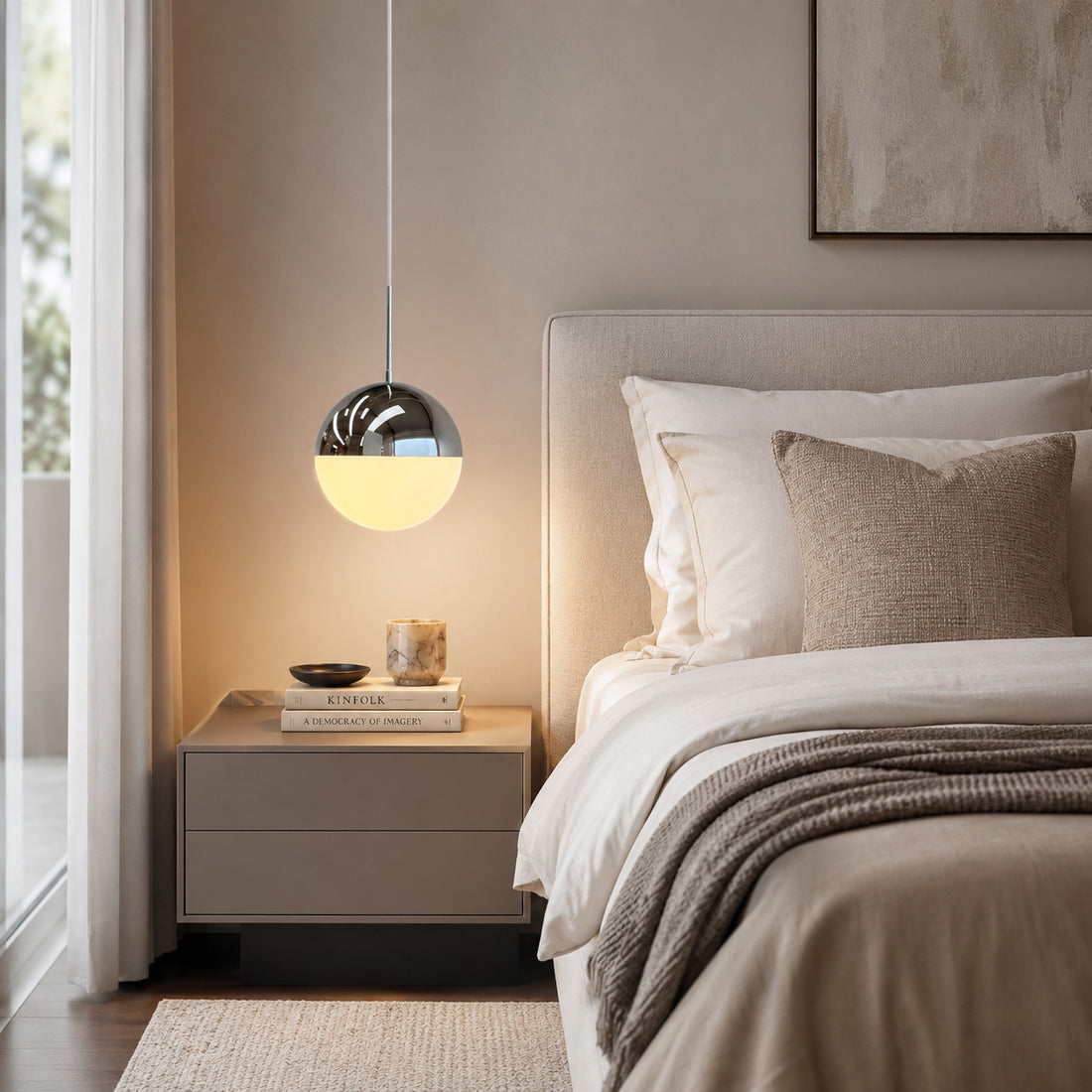 How Selene Spherical Pendant Light — Opal Chrome lights a room