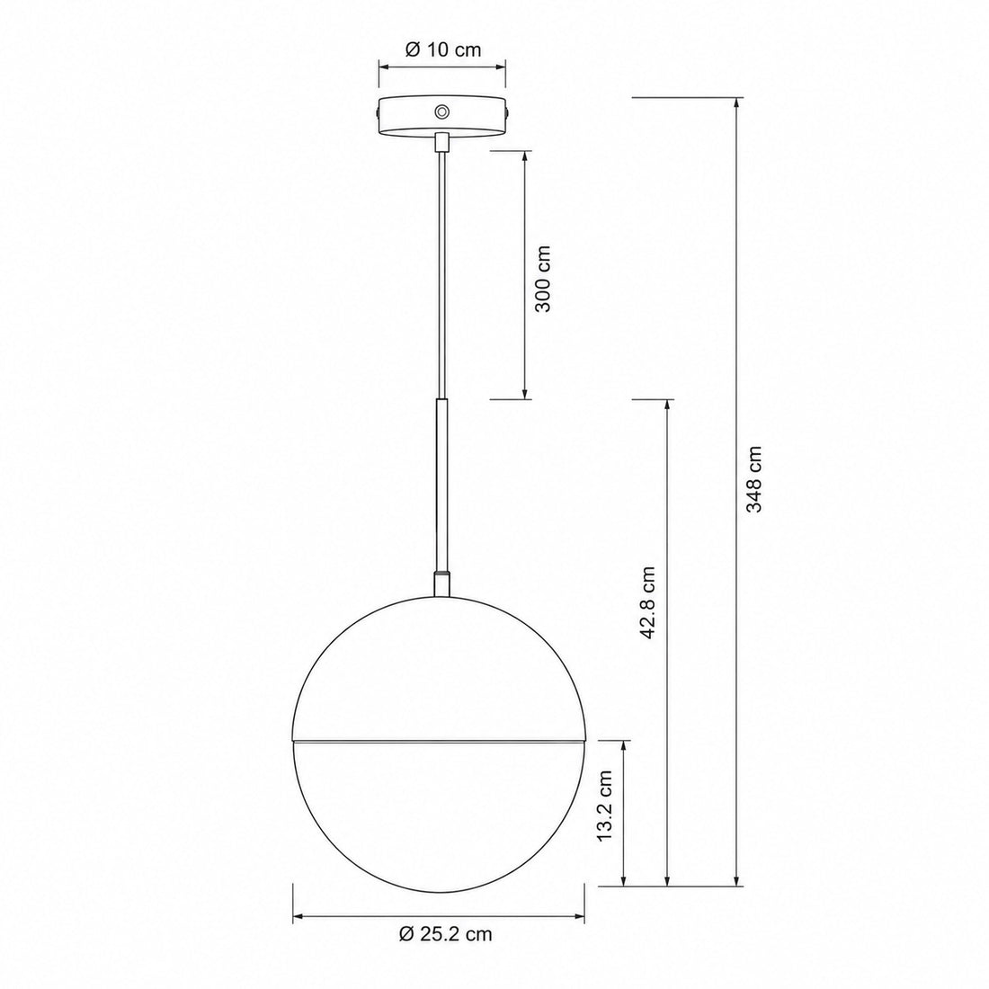 Dimensions for Selene Spherical Pendant Light — Opal Chrome