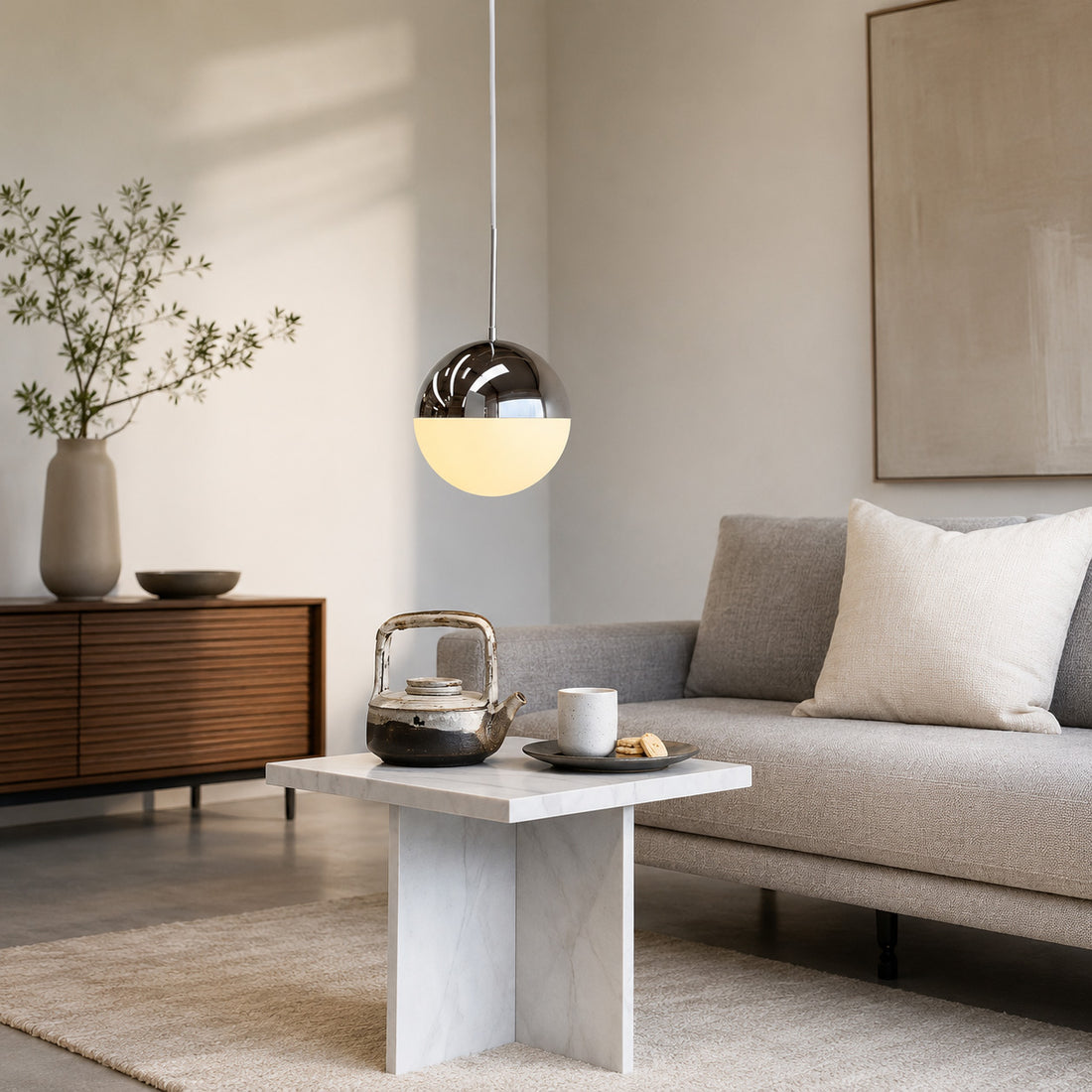 Selene Spherical Pendant Light — Opal Chrome