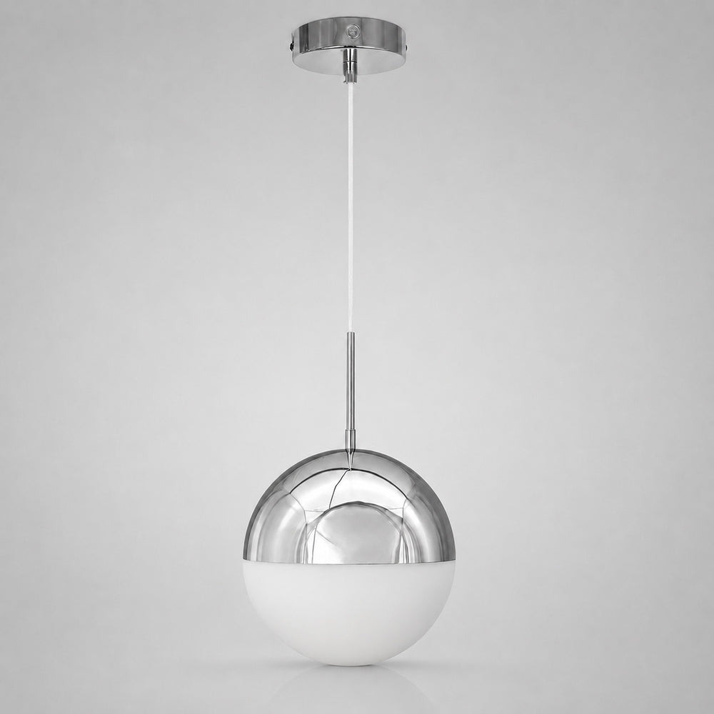 Chrome detail on Selene Spherical Pendant Light — Opal Chrome