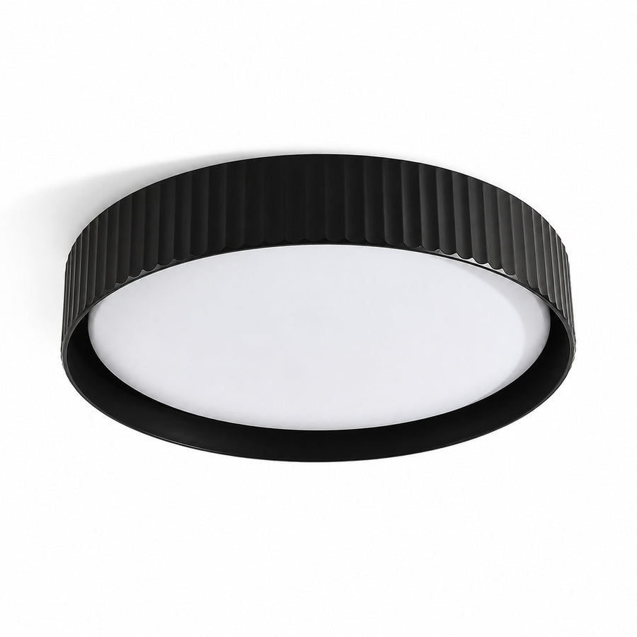 Senna Ribbed LED Flush Ceiling Light — Dimmable, Black