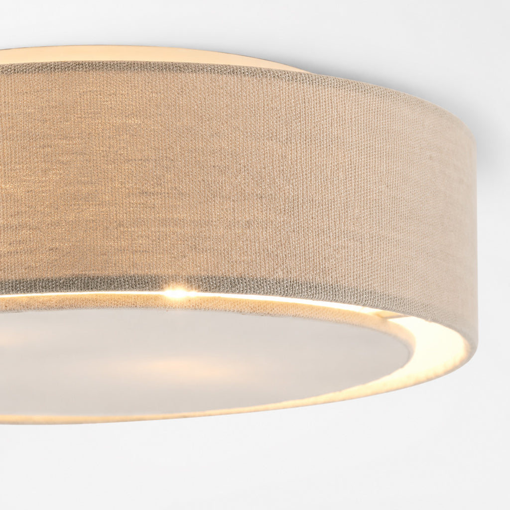Senna Round Linen Flush Ceiling Light — Dove Grey