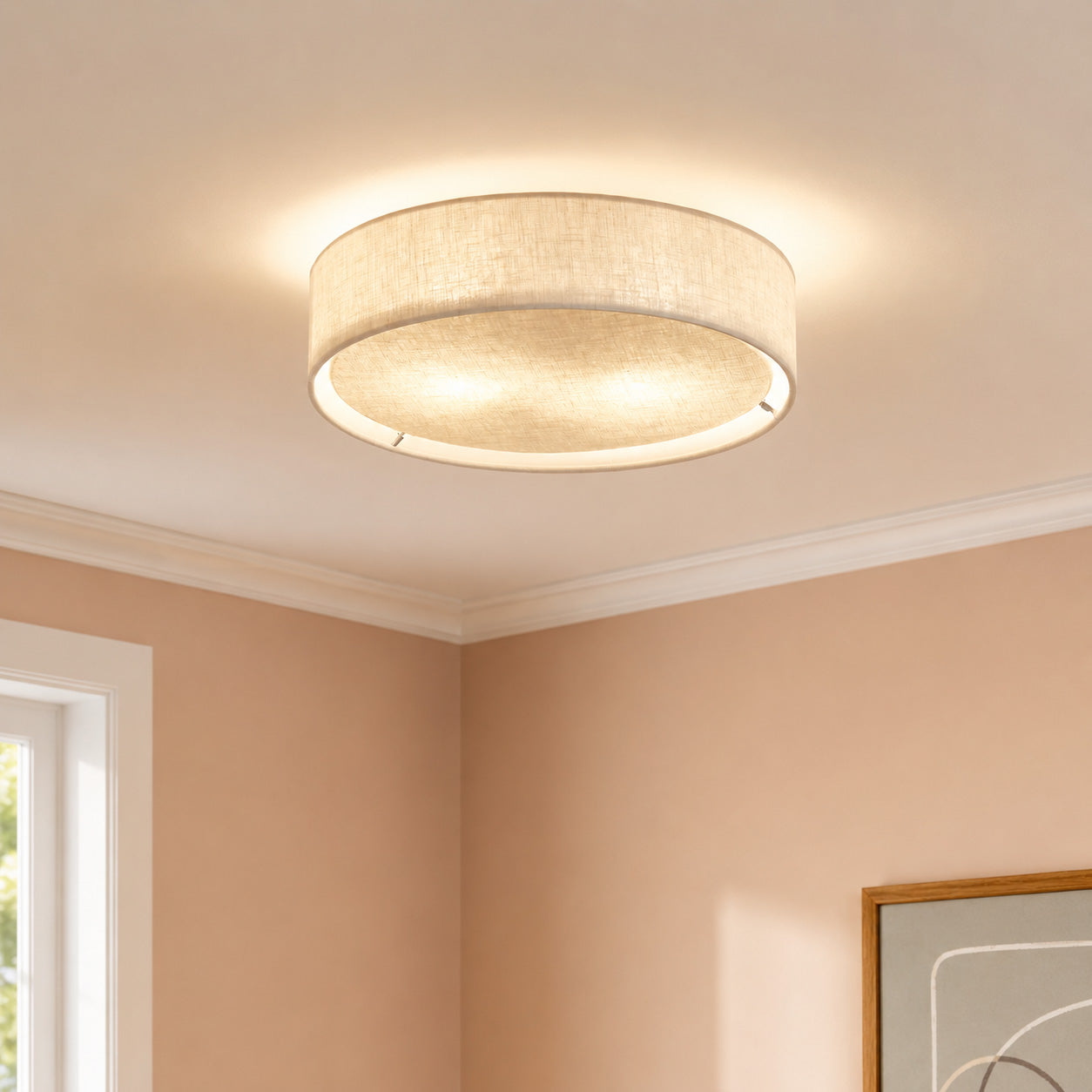 Senna Round Linen Flush Ceiling Light — Dove Grey