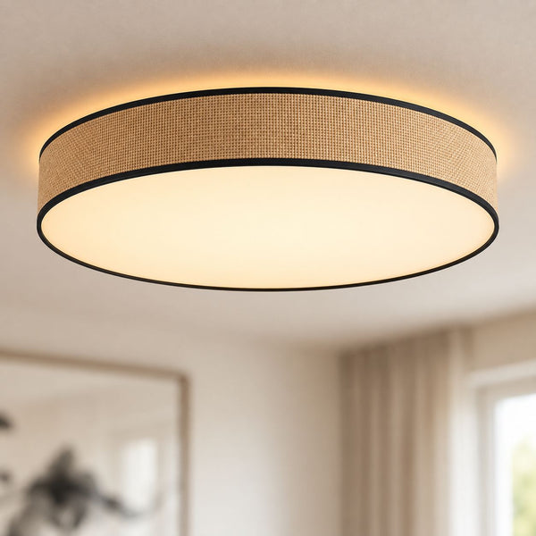 Seto Woven Seagrass LED Ceiling Light — Natural & Black, 50 cm