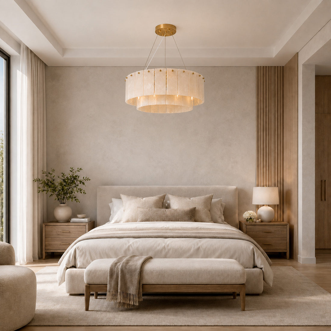 Solara Alabaster Ring Chandelier — Antique Brass