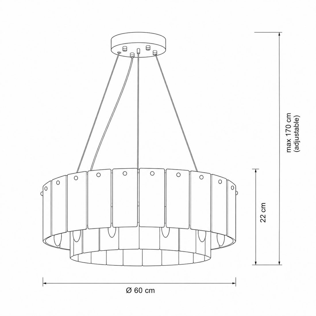 Dimensions for Solara Alabaster Ring Chandelier — Satin Brass