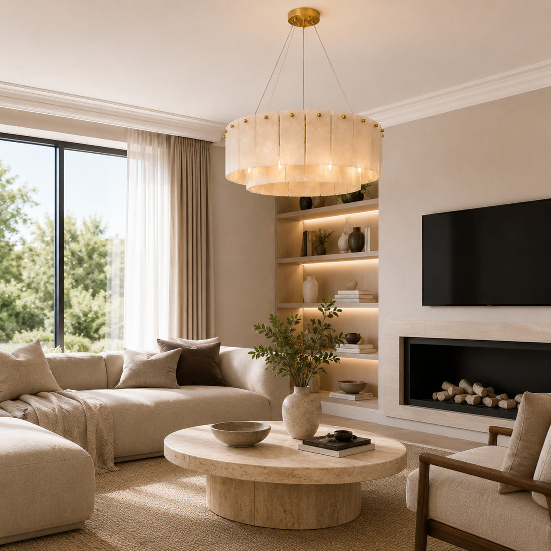Solara Alabaster Ring Chandelier — Satin Brass