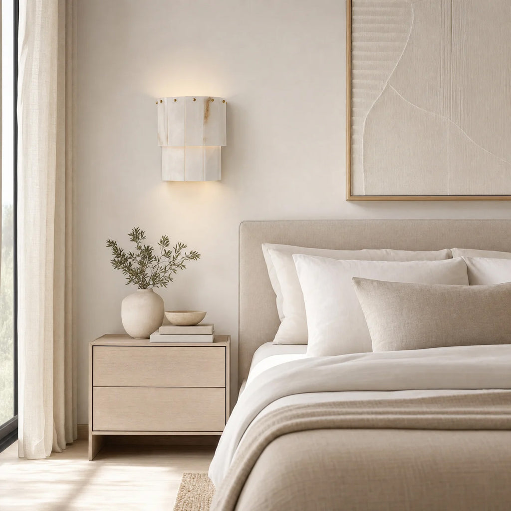 Solara Alabaster Wall Sconce — Satin Brass