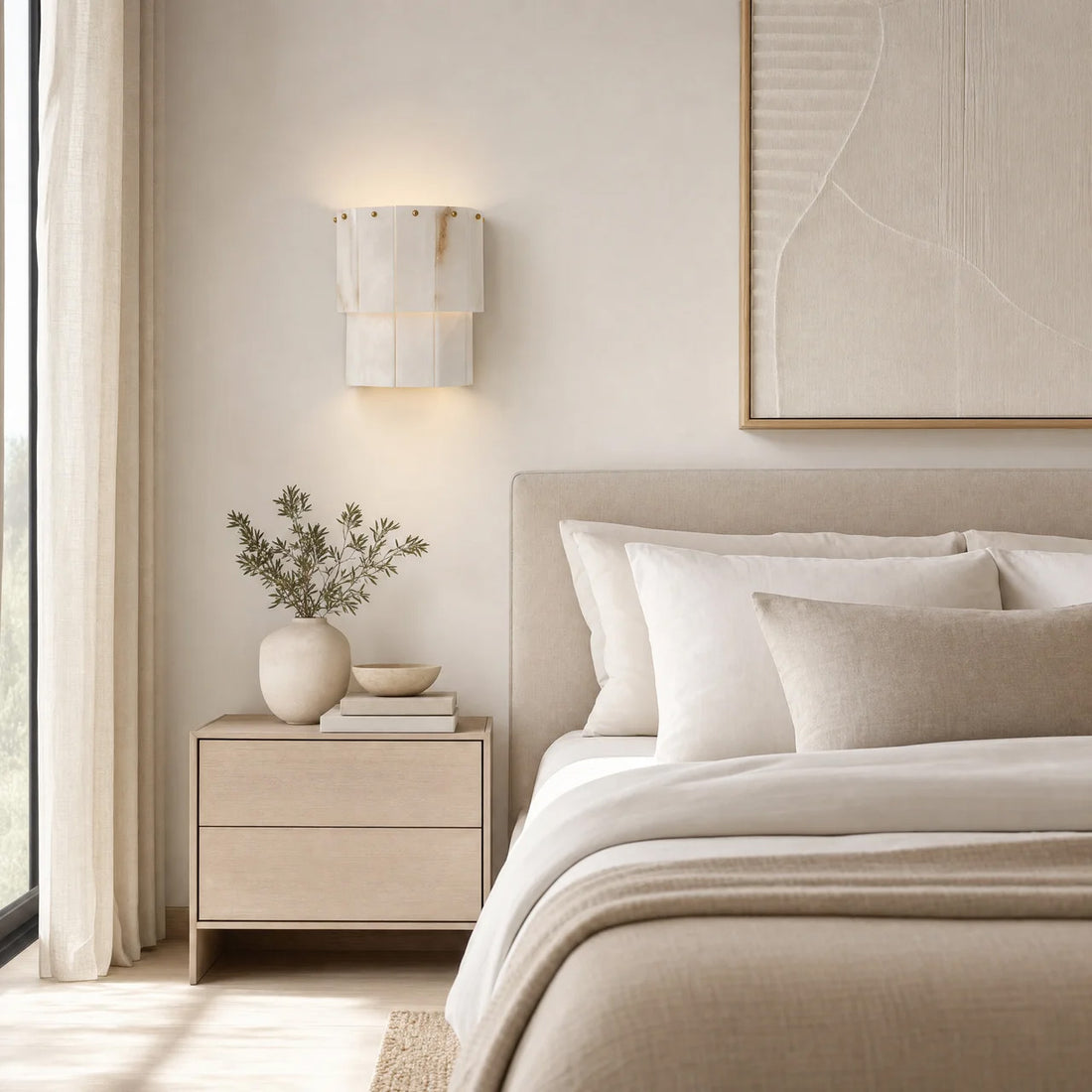 Solara Alabaster Wall Sconce — Antique Brass