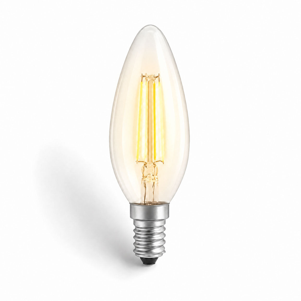 Solara E14 LED Candle Bulb — Dimmable, Clear, Warm White