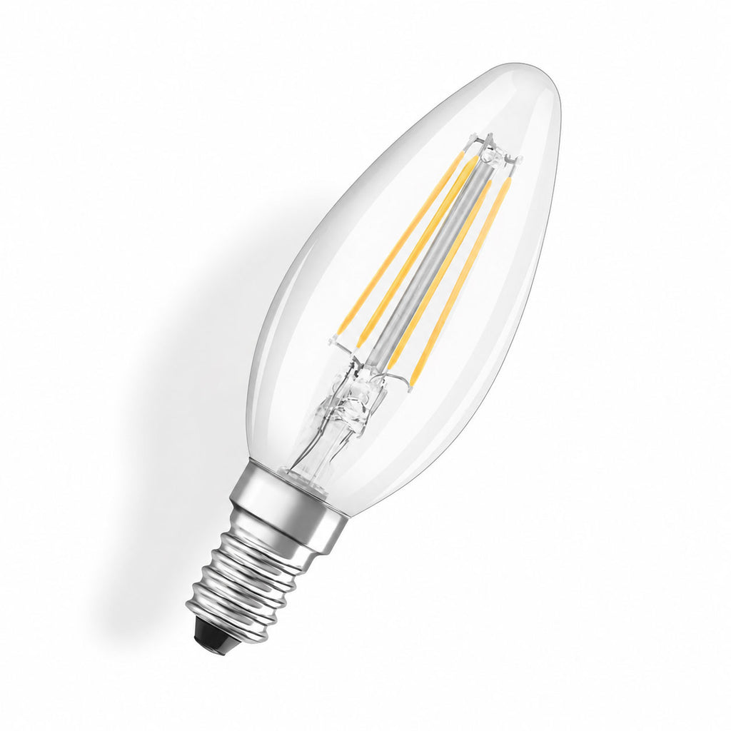 Solara E14 LED Candle Bulb — Dimmable, Clear, Warm White