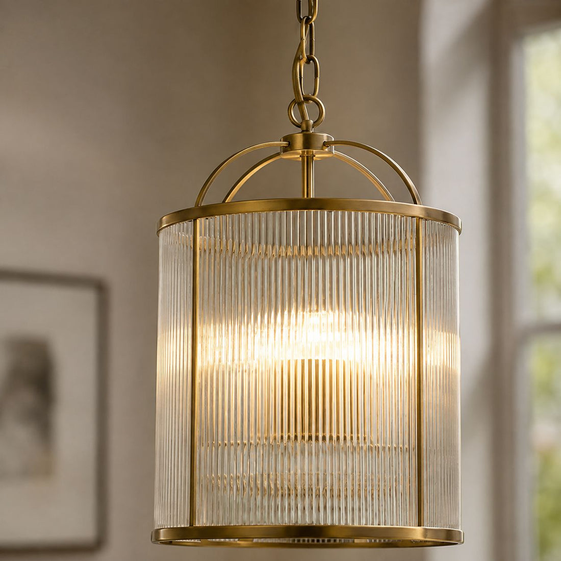 Solene Ribbed Ceiling Pendant — Glass, Antique Brass