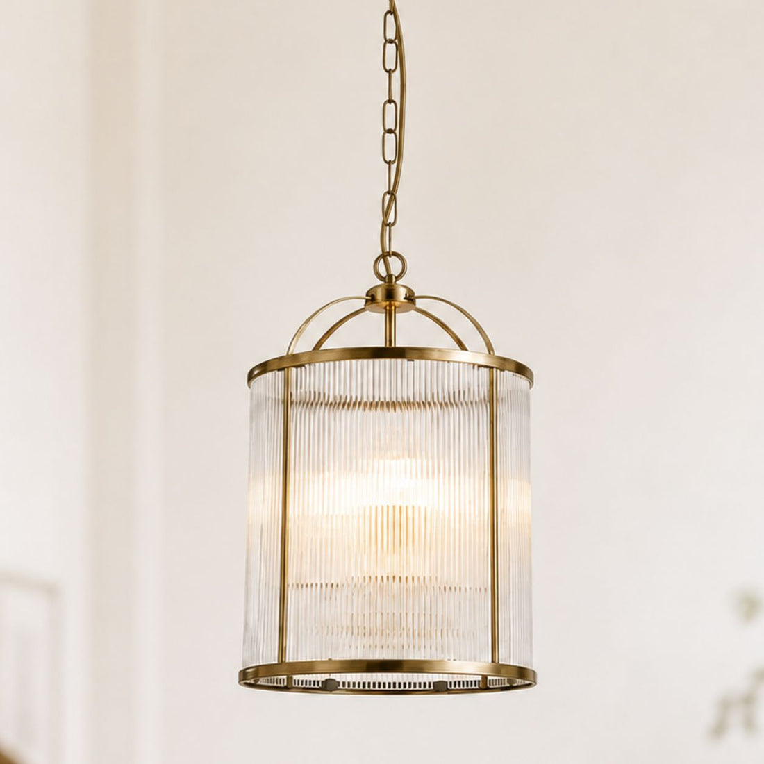 Solene Ribbed Ceiling Pendant — Glass, Antique Brass