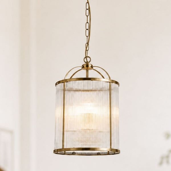 Solene Ribbed Ceiling Pendant — Glass, Antique Brass