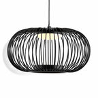Solna black dimmable openwork cage pendant, close-up angled view