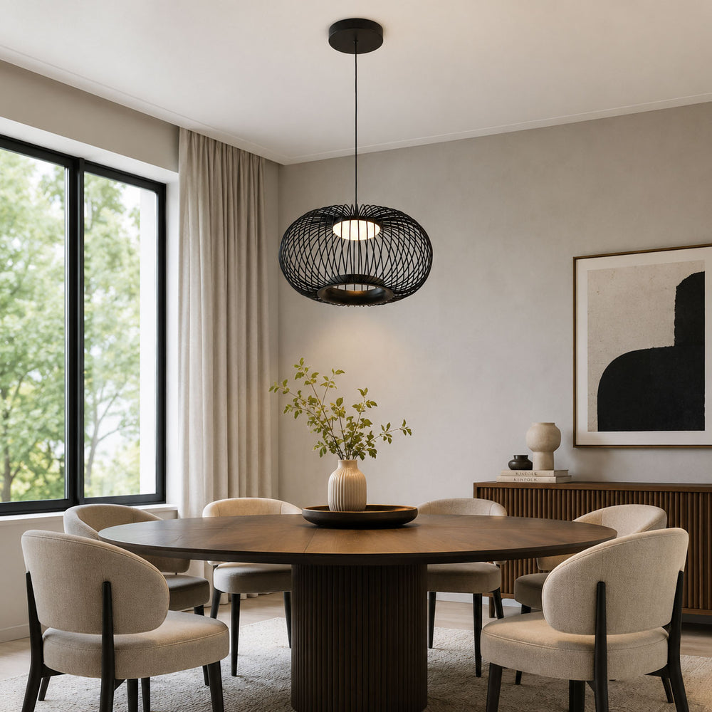 Solna Openwork Cage Pendant Light — Dimmable, Black after dark