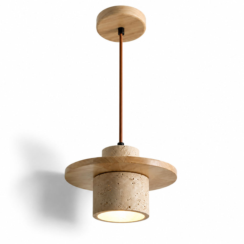 Sora Cylindrical Pendant Light — Wood, Natural Stone