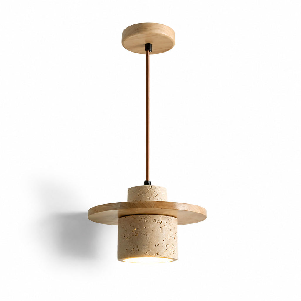 Sora Cylindrical Pendant Light — Wood, Natural Stone