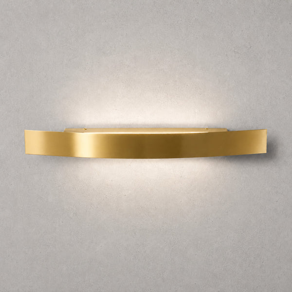 Spoiler curved LED wall light in satin gold washing light up and down