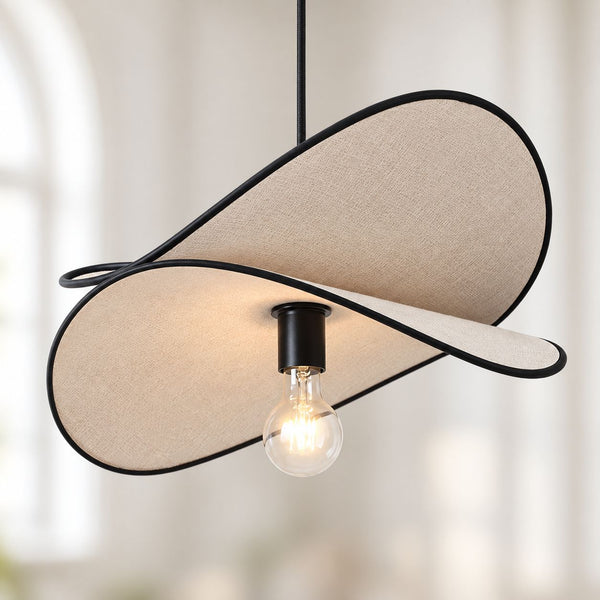 Suki Linen Pendant Light — White & Black, 50 cm