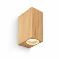 Talia wood-effect aluminium up and down wall light, angled view on white