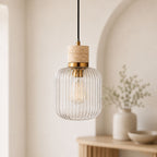 Taverna Ribbed Glass Pendant Light — Travertine & Vintage Brass